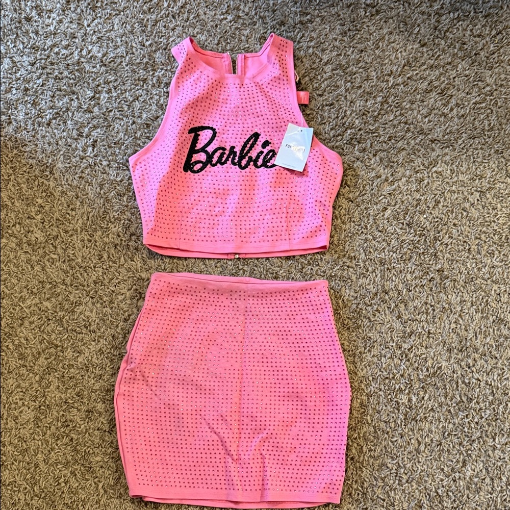 Pink Barbie Crop Top and Skirt Set